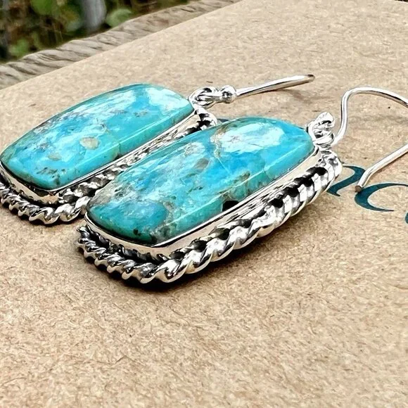Sundance $228 NEW Kingman Turquoise Sterling Silver Handmade Rectangle Earrings - Picture 2 of 8